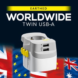 Go Travel Universal Plug Adapter - Dual USB-A Ports, Fits UK, US, AU/CN, EU