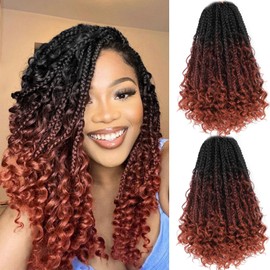 14inch Goddess Box Braids Crochet Hair Box Braids Crochet Hair For Black Women Pre Looped Crochet Hair with Curly Ends Bohemian Crochet Box Braids Crochet Hair(14inch(Pack of 8), 1B/530/350)