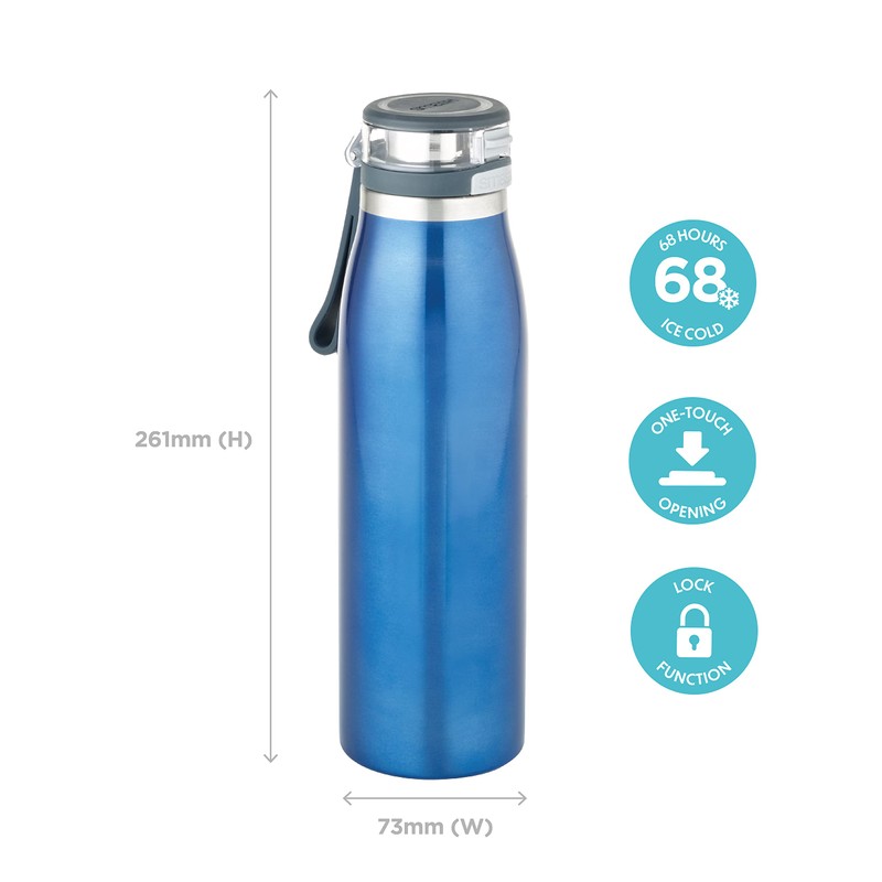 Smash Double Wall One Touch Bottle, Blue, 690 ml Capacity