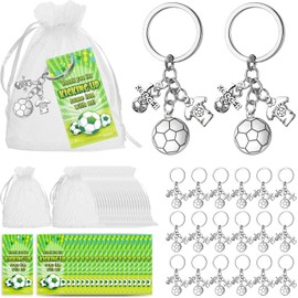 Bucherry 60 piezas de recuerdos de fiesta de fútbol, incluye 20 llaveros de fútbol, 20 bolsas de organza blanca con cordón, 20 etiquetas de agradecimiento para niños y adultos, (estilo elegante)