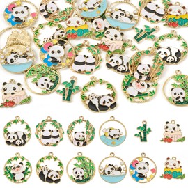 24Pcs Enamel Panda Charms Cute Black and White Panda Bamboo Charm Alloy Panda Animal Pendants for Women Girl Jewelry Making Keychain Crafts