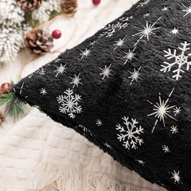 MIULEE Christmas Cushion Covers, Cuddly Cushion, Fluffy Snowflakes, Decorative Cushion, Sofa Cushion, Plush Cushion, Fur Cushion, Couch Cushion Cover for Living Room, 45 x 45 cm, Black Set of 2