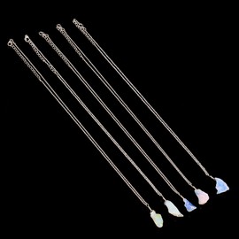 Gemkora Real Ethiopian Opal Polished Rough Crystals Pendant Necklace Gemstone Natural Raw Crystals Fire Play Healing Crystals, Birthday Gift for her, 925 Sterling Silver Jewelry 18 inch (1 pendant)