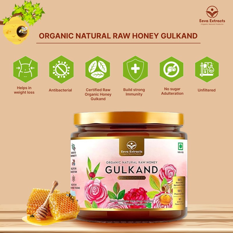 Eeva Extracts Lab-Tested Organic Rose Honey Jam – Raw &
