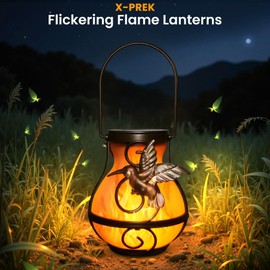 X-PREK 2 Pack Solar Lanterns Outdoor Waterproof Hummingbird Hanging Solar Lantern Flickering Flame Lights Solar Powered Lamps Garden Patio Porch Decoration(Plastics)