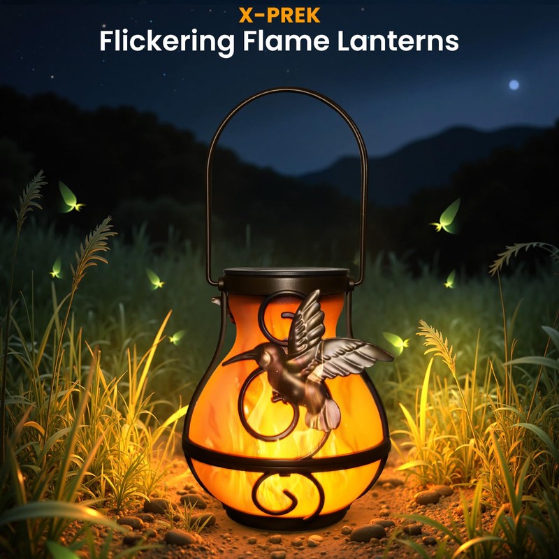 X-PREK 2 Pack Solar Lanterns Outdoor Waterproof Hummingbird Hanging Solar