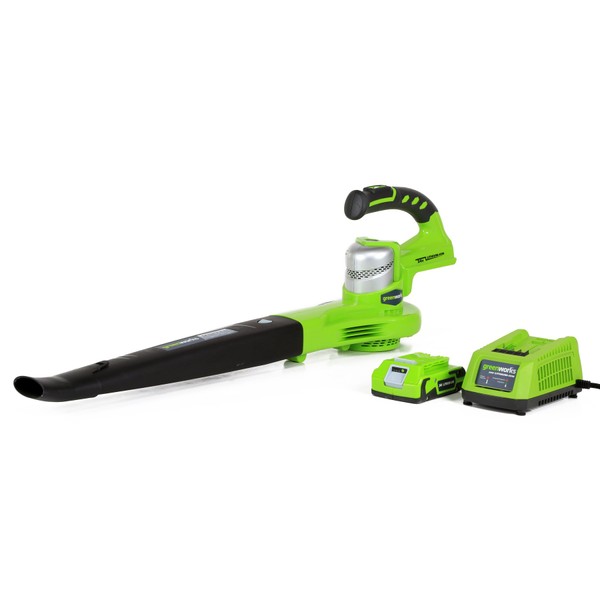 Greenworks 24V 90/130 MPH Dual Speed Cordless Leaf Blower, 2.0Ah Battery and Charger Included 24352