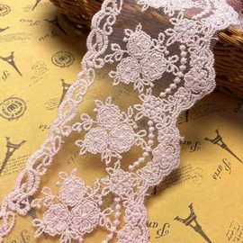 8CM Width Europe Crown Wedding Applique Inelastic Embroidery Lace Trim,Curtain Tablecloth Slipcover Bridal DIY Clothing/Accessories.(2 Yards in one Package)(Pink)