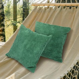 Betadistor Moss Green Cushion Covers Set of 2 Corduroy Decorative Square Striped Pillowcase with Stitched Edge Pillow Covers 45x45cm for Home Decor Sofa Bedroom Car, Moss Green, 517-0361