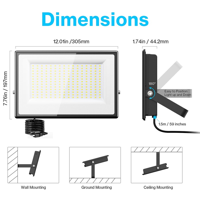 Olafus 2 Pack 200W LED Flood Light Outdoor, 18000LM Super