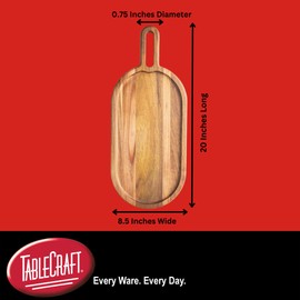 Tablecraft Oblong Wood Serving Tray, Wooden Platter for Appetizer, Cheese Board, Charcuterie and Party Decor, Rustic Acacia Finish, Commercial Foodservice Restaurant Use, 8.5 Wide, 20" Long, Brown