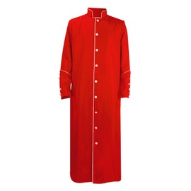 Men's Cassock Robe Church Long Robe Choir Minister Clergy Pulpit Liturgical Multicolored Uniform (M, Red + White Lines)
