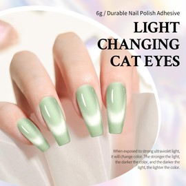 HOSAILY Cat Eye Gel Nail Polish Kit, UV Color Changing Glitter Nail Gel Polish with Magnet Stick, Magic Holographic Shiny Shimmer Nail Polish Soak Off UV/LED for Salon Home DIY Nail Art-Green