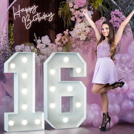 16th Birthday Decorations for Girls Boys - 3ft Lighted Numbers Large Marquee Number for 61st 16th Birthday Anniversary Party Decoration Luminous Balloons