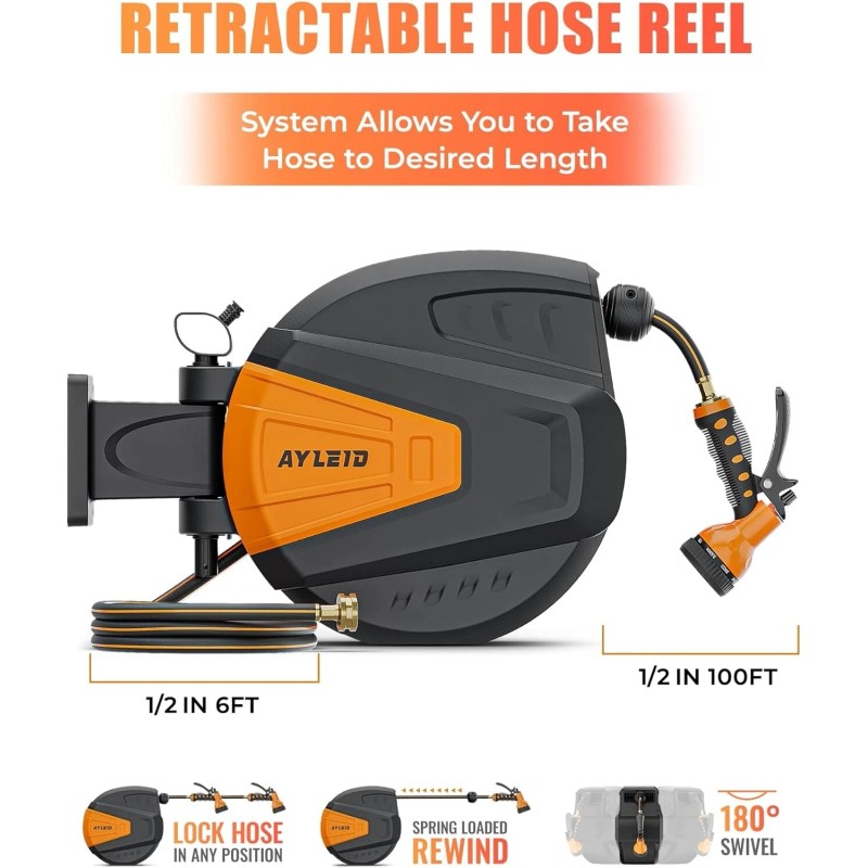 Ayleid Retractable Garden Hose Reel,1/2 in x 100 ft Wall