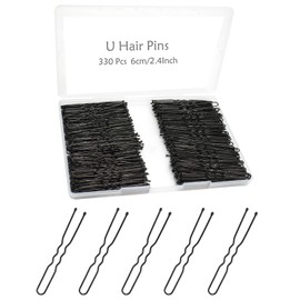 YINGFENG 330 Count U Shaped Hair Pins for Buns, YINGFENG 2.4 inch Bun Pins Black Hair Pins for Women Girls with Storage Box, Hair Accessories for All Hair Types