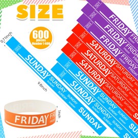 Henoyso 1800 Pcs Paper Wristbands Event Wristbands Numbered Waterproof Wrist Bands for Events Day of The Week Paper Bracelets for Adult, Friday, Saturday, Sunday(Purple, Red, Blue)