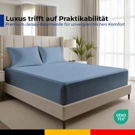 UNIVERSEL Cotton & Jersey Fitted Sheet - Premium Comfort in Navy Blue to Fit 90cm Mattress Width