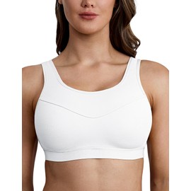 ZeroBound Women's Workout Bra - Adjustable Support Sports Bra with Mesh Back Design Wide Straps Full Elastic Band for Yoga Gym (White,34C)