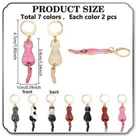 CRAFTYMELODY 14Pcs 7 Colors Cute Stitch Markers, Locking Stitch Marker Cat Alloy Enamel Crochet Stitch Marker Charms Animal Leverback Clasp Knitting Charms Knitting Marker for Weaving Sewing Crafts