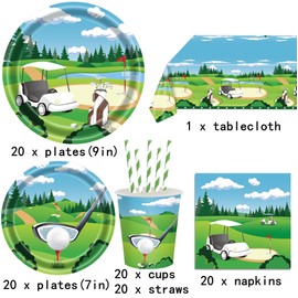 Golf Party Supplies, 101PCS 9in 7in Golf Party Plates Napkins Cups Straws Tablecloth Golf Party Tableware for 20 Guests Golf Party Decorations