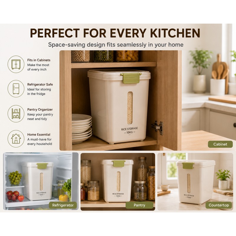 Beige Plastic Kitchen Storage Containers with Lids