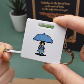 'Girl Under Umbrella Pixel Art' Keyring Tape Measure/Spirit Level Tool (KM00034736)