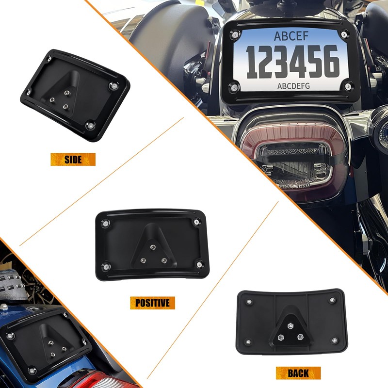HCmotorku Curved Laydown License Plate Mount Frame Compatible with Harley