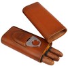 AMANCY Premium 3- Finger Brown Leather Cigar Case, Cedar Wood