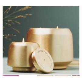 Anthropologie Woody Ambered Topaz 20oz Large Candle in Gold Metal Jar (lid Issue