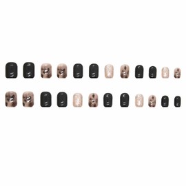 Nail Tip, Short, 24 Pieces, False Nail Tip, Brown, Black, Silver, Popular, Japanese Style, Cute, Simple, Fashionable Party, Autumn, Spring, Summer, Daily Life, Bridal Nail Design, Coming of Age