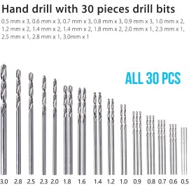Unbranded Mini Micro Hand Drill Bits Set Small Manual Keyless Chuck Pin Vise Rotary 31Pcs
