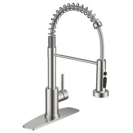 FORIOUS Kitchen Faucets with Sprayer, Brushed Nickel Stainless Steel Sink Faucet Single Handle with Deck Plate, Commercial Classic Spring Faucet for Kitchen Sink, Farmhouse, Laundry Bar RV Camper
