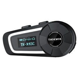 THOKWOK TK-X4SC Motorcycle Bluetooth Headset, 6 Riders 2000m Helmet Group Intercom with Music Share/Top-Tier Noise Reduction/LCD Screen,Universal Communication System Headphones(1 Pack)