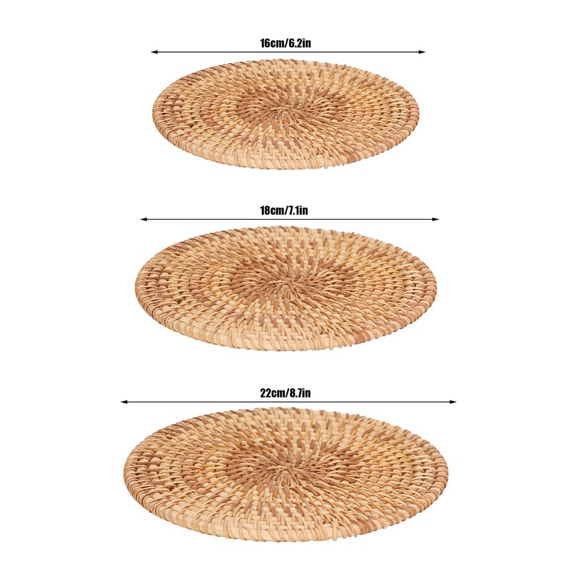 Round Woven Placemats, Natural Rattan Braid Table Mats, Hot Insulation