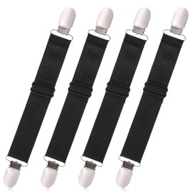 Xyembu 4Pcs Ironing Board Cover Clips Adjustable Ironing Board Pad Braces Fasteners Mini Suspenders Elastic Straps Clips for Secure and Tight Fit Corners Couch Covers Stays Bands(Black)