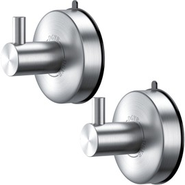 DGYB Suction Cup Hooks for Shower Set of 2 Brushed Nickel Towel Hooks for Bathrooms SUS 304 Stainless Steel Shower Hook for Loofah 15 Lb Bathroom Hook for Towels
