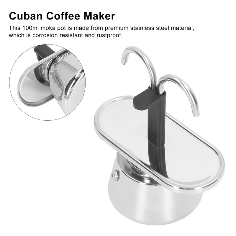 Moka Pot 100ml Dual Pipe Stainless Steel Durable Food Grade
