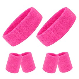 2 Sets Striped Sweatbands Set, 2 Pieces Sports Headband and 4 Pieces Wristbands Sweatbands Colorful Striped Sweatband Set American Flag Style for Men and Women(Pink)