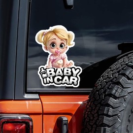 2pcs Cute Baby Girl in Car Safety Sign Stickers, 4.33''x5.91'' Waterproof Vinyl Decal, Used for Car Bumper Window Rear Windshield-Remind Vehicles Behind | CZ71