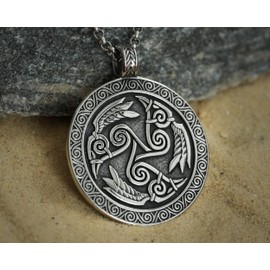 Baldur Jewelry - Celtic Morrigan Raven Triskelion Necklace - Morrighan Triskele Necklace Celtic Raven Jewelry - Three Ravens Necklace - Stainless Steel Raven Pendant - Triple Spiral Necklace