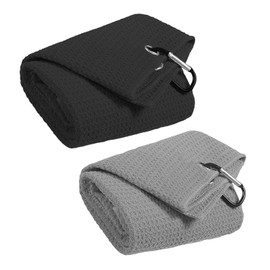 NVTEGR 2 Pcs Golf Towels, Golf Towel, Golf Towels for Golf Bags with Clip, Golf Ball Towel Microfiber Fabric Absorbent Cleaning Towels for Golf Bags Fitness Sport Outdoor Yoga (Grey Black)