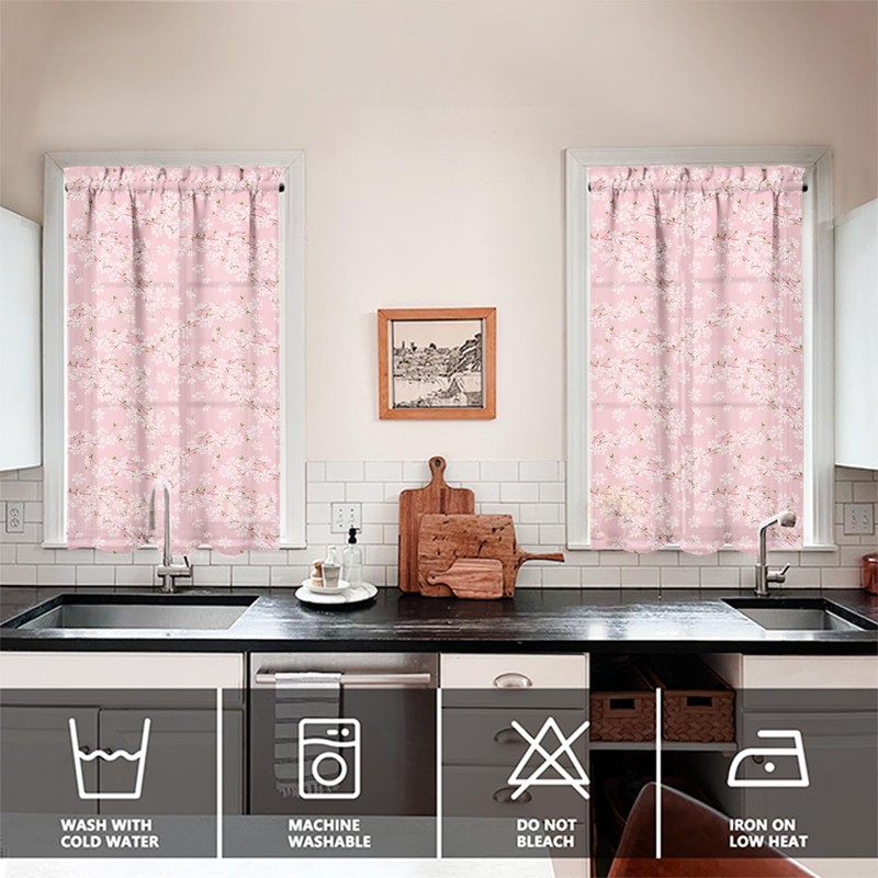 Floral Kitchen Curtains 24 Inch Length Pink Window Curtain Over
