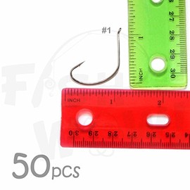 Fish WOW! 50pcs Fishing 2X Strong Kahle Hook Nickel Wide Gap - Size #1