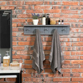 MyGift 5-Hook Dark Grey Wall Mounted Floating Bathroom Shelf & Towel Rack