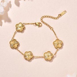 FLY FEI 18K Five Leaf Grass Bracelet Link Bracelets Four Leaf Clover Bracelet Lucky Bracelets Birthday gift bracelet Jewelry Gifts Jewelry Gifts Trendy for Women (style01-Golden)