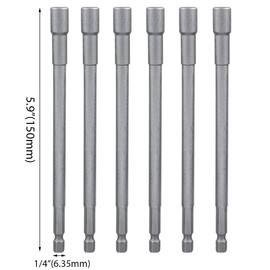 Evponk 6Pcs Magnetic Impact Nut Driver Set, 150mm Long 1/4" Hex Shank Power Nut Driver Bit Set 1/4" Impact Drill Socket Set