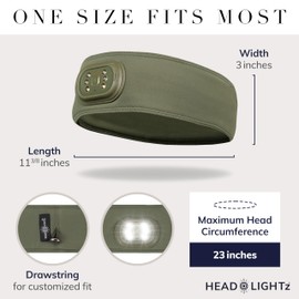 HEAD LIGHTZ Headlightz by Roq Innovation - Flashlight Adjustable Padded Headband with Light - LED Headlamp - Headband Lights for Forehead - Unisex, Rechargeable, Camo Green