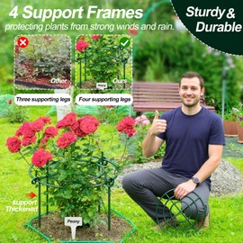 Elefama 8 Pack Peony Cages and Supports with Plant Support Stakes for Outdoor Indoor Plants 12" D 16" High Tall Heavy Duty Metal Peony Support Cage Ring for Peony Rose Flower Tomato Hydrangea