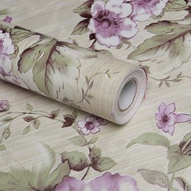 Yifely Vintage Purple Peony Self-Adhesive Kitchen Shelf Drawer Liner Moisture Proof PVC Mat 45x300cm